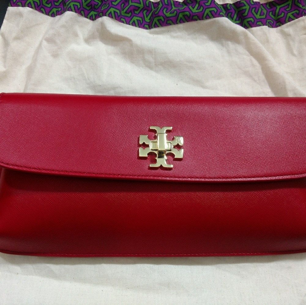 Red Tory Burch slim Diana Saffino leather clutch